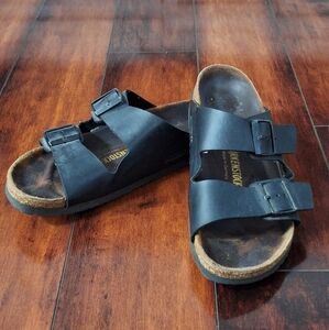 Birkenstock Arizona Unisex Sandals 41  (M8) (W10) Black Double Buckle Cork Heel